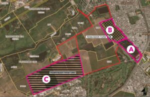 The proposed development consists of three housing areas with >1200 new units